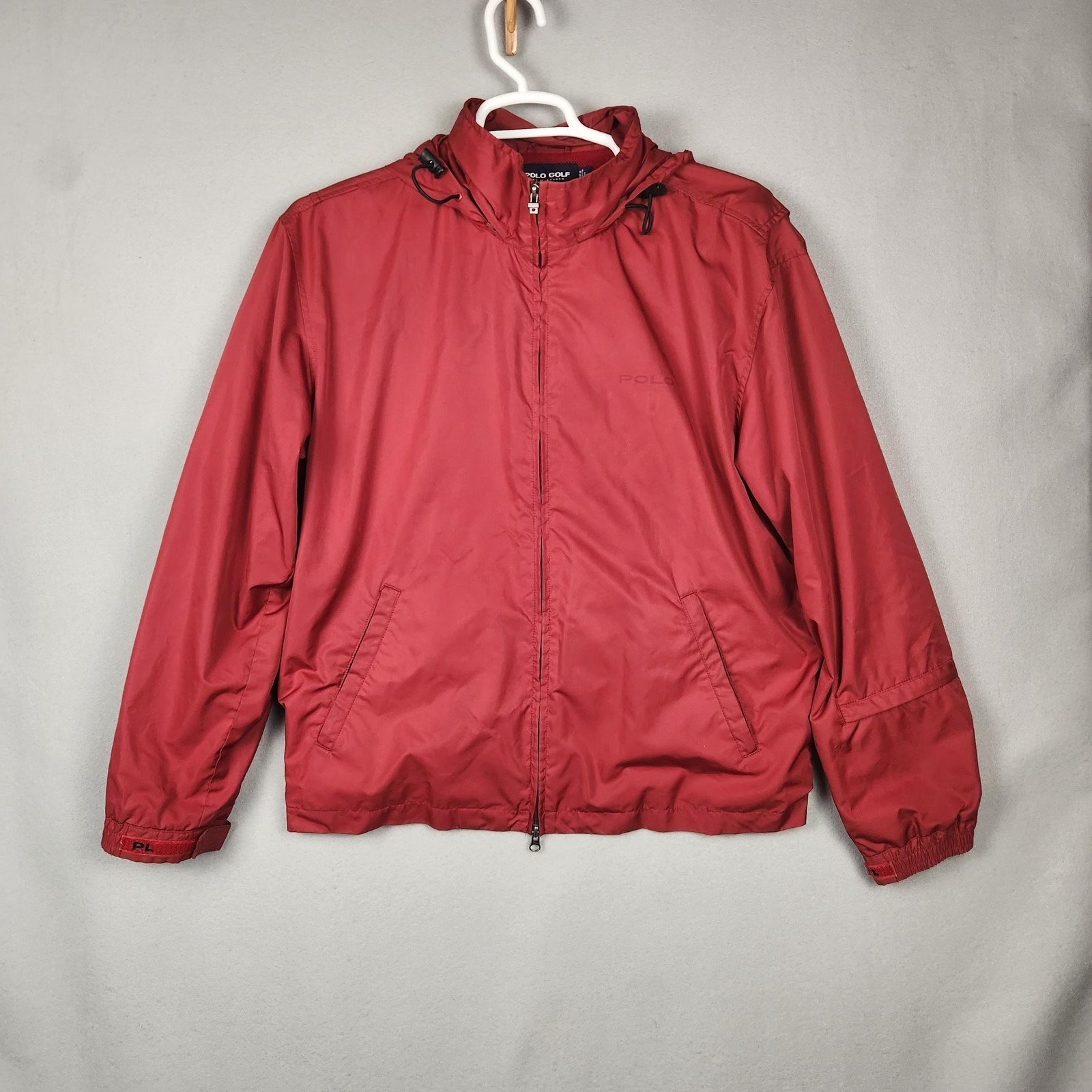 Polo Golf Ralph Lauren Jacket Mens Large Red Packable Hood Windbreaker Full Zip